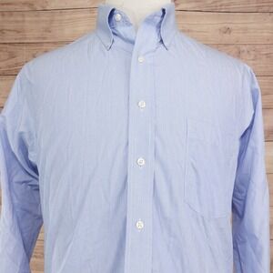Eagle Shirtmakers Dress Shirt Mens 16.5 34/35 Blue Stripe Good Non-Iron Cotton